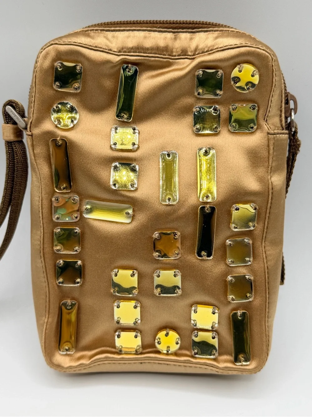 Prada Cervo Pietre Gold Satin Bejeweled Pouchette